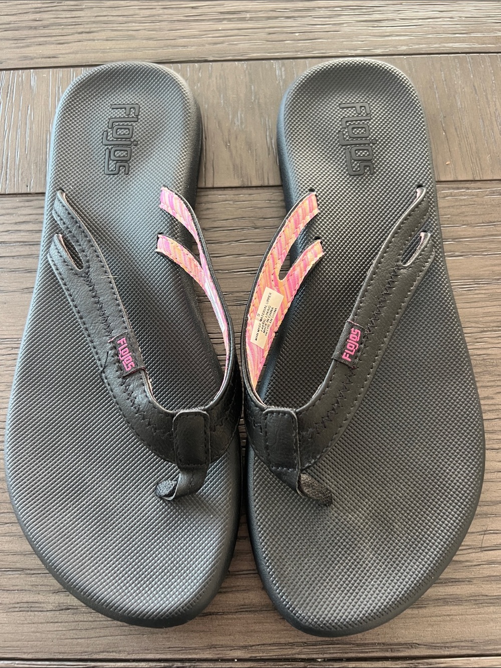 Flojos Black Sandals with Pink Patterned Straps